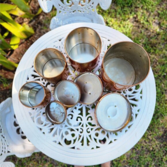 Vintage Copper Kitchen Canister Set Flour Sugar Coffee Tea Rustic Farmhouse - Picture 3 of 11